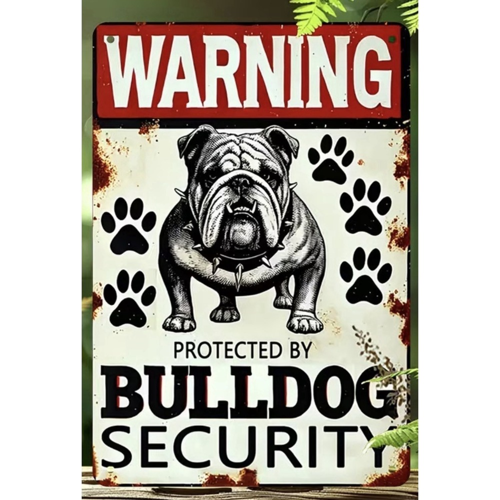 New Bulldog Security Metal Tin Sign 12x8 Dog Funny Wall Decor Pet Dog Bully